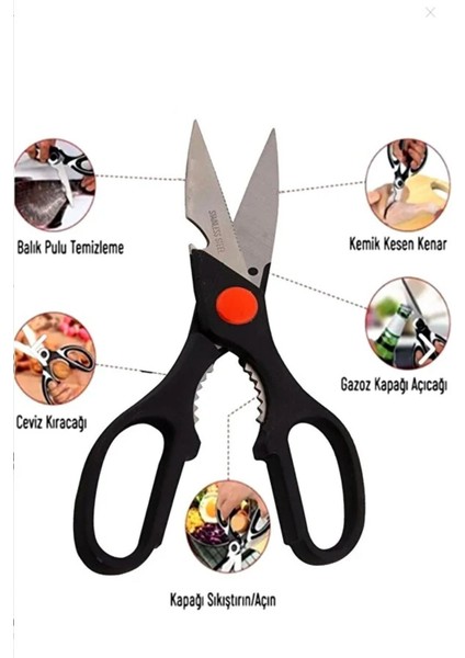 Çok Amaçlı Mutfak Makası, Pizza, Börek, Tavuk, Ceviz Kırıcı, Pratik Kesim Aracı