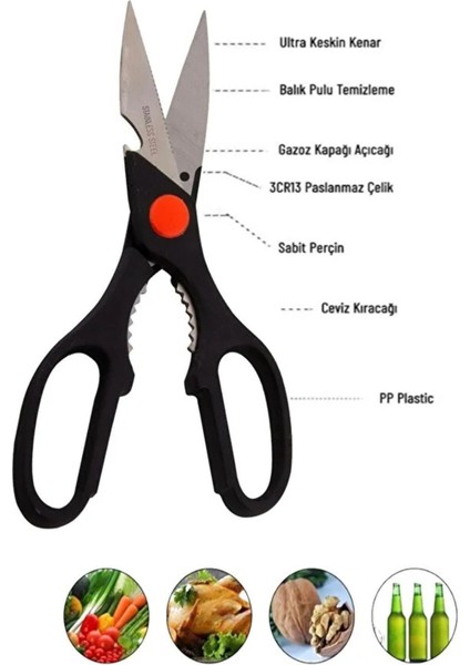 Çok Amaçlı Mutfak Makası, Pizza, Börek, Tavuk, Ceviz Kırıcı, Pratik Kesim Aracı fiyatları