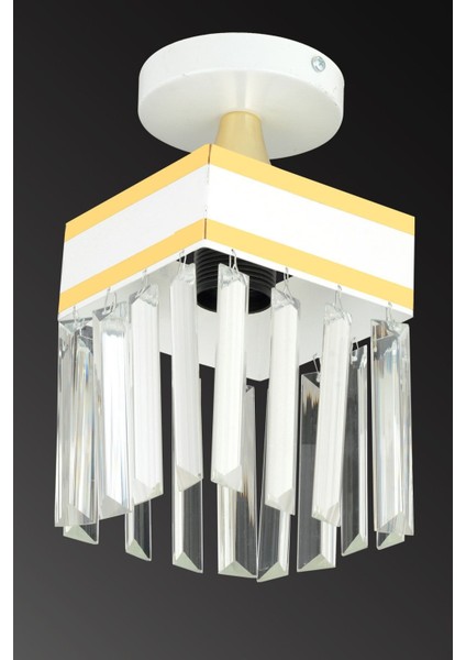 Beyaz Kristal Taşlı Kare Tekli Plafonyer, Sarı Şeritli Şık ve Modern Aydınlatma fiyatları