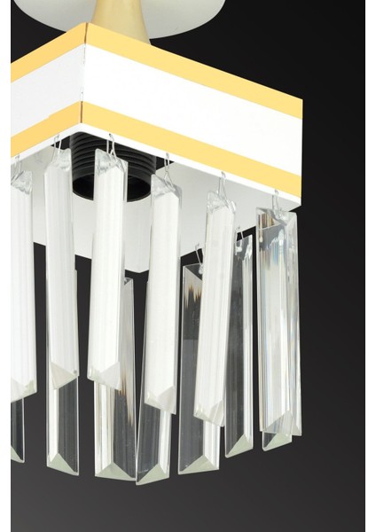 Beyaz Kristal Taşlı Kare Tekli Plafonyer, Sarı Şeritli Şık ve Modern Aydınlatma modelleri