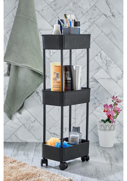 3 Katlı Tekerlekli Banyo-Mutfak Düzenleyici Pratik Raf Siyah fiyatları