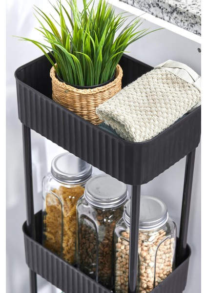 3 Katlı Tekerlekli Banyo-Mutfak Düzenleyici Pratik Raf Siyah fırsatları