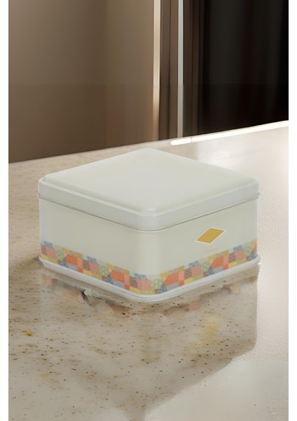 Morocco Green Desenli Kare Metal Saklama Kabı 16X16 Cm, Şık ve Dayanıklı Mutfak Gereci