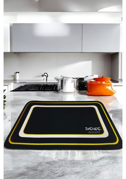 Su Emici Mikrofiber Bulaşık Matı 39X49CM Siyah Kaymaz, Pratik ve Hızlı Kullanım