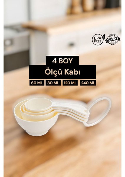 4’lü Ölçü Kabı Seti, 60ML, 80ML, 120ML, 240ML, Ekru Renk