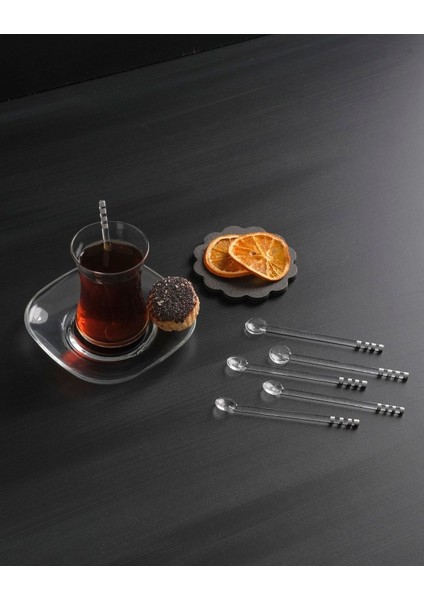 6'lı Lüx Gri Detaylı Cam Çay Kaşığı Seti, Şık ve Kullanışlı Tasarım fiyatları
