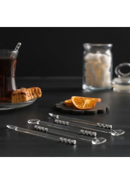 6'lı Lüx Gri Detaylı Cam Çay Kaşığı Seti, Şık ve Kullanışlı Tasarım modelleri