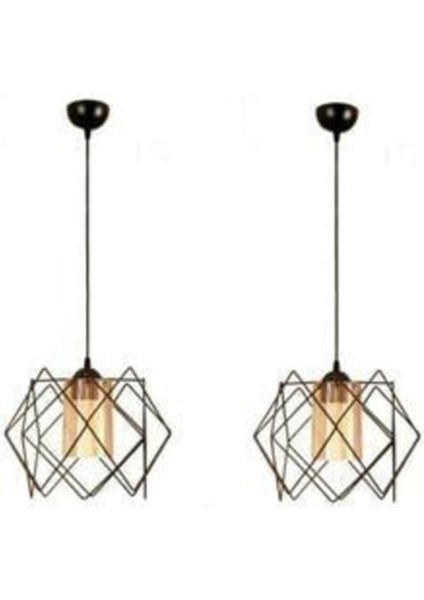 Şık 2'li Kare Tel Avize, Mika ve Cam Detaylı, Modern ve Zarif Tasarım