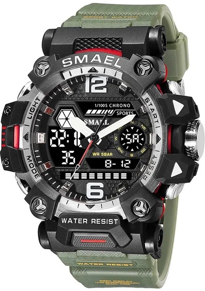Smael Erkekler 50M Su Geçirmez Sporları Izler Askeri Adam Spor Dijital 8072 Çift Ekran Izle Kuvars LED Dijital Renk: Ordu Green (Yurt Dışından)