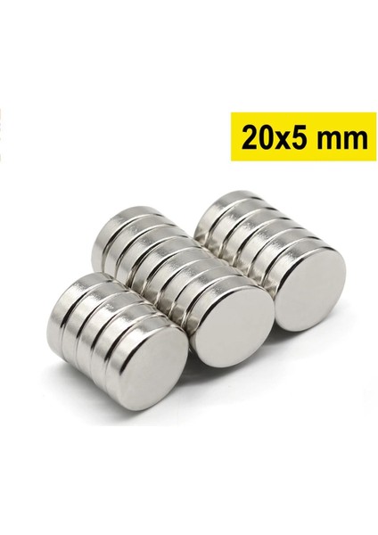 10 Adet Yuvarlak Neodyum Mıknatıs 20X5 mm Güçlü ve Dayanıklı