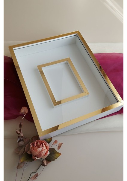 40X50 cm Beyaz-Altın Renkli Gül Temalı Fotoğraf Çerçevesi, Bölmeli, Ledsiz, Şık Tasarım modelleri