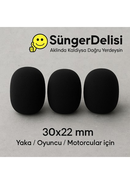 Süngerdelisi Mikrofon Süngeri 30X22- 8mm Yaka / Oyuncu / Motorcu Uyumlu fiyatları