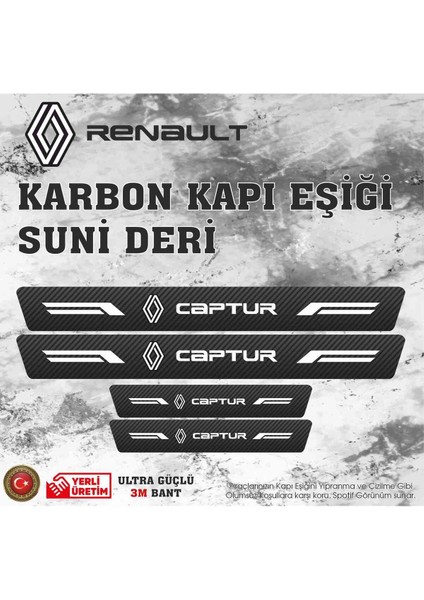 Renault Captur Uyumlu Deri Karbon Kapı Eşiği Koruyucu Bant 4 Adet