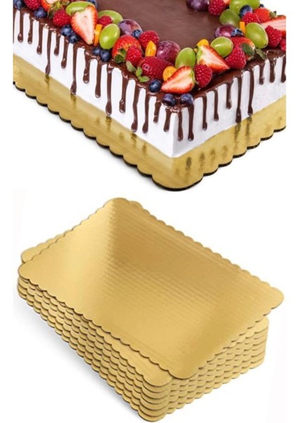 Dikdörtgen Pasta Sunum Altlığı 3'lü Set, Gold Harf Tasarım, 26X37 Cm, Karton