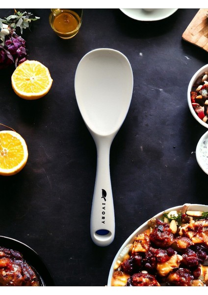 Bej 22 cm Isıya Dayanıklı, Yanmaz, Yapışmaz Silikon Kaşık