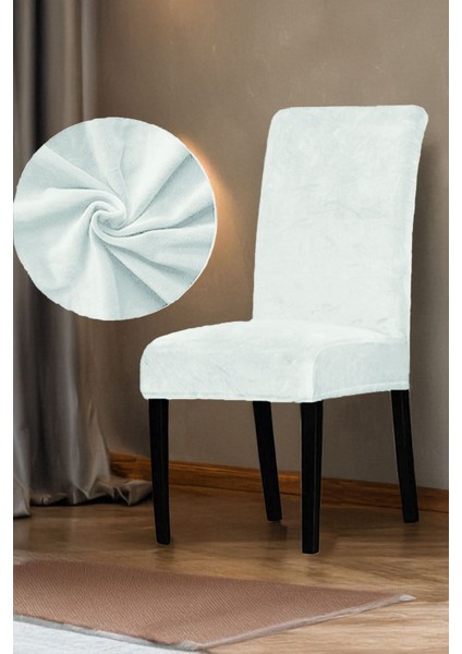 Ipek Görünümlü Kadife Sandalye Kılıfı Beyaz, Şık ve Zarif Tasarım, 1 Adet