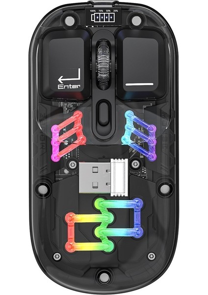 Şeffaf Sessiz Fare Kablosuz Şarjlı Çift Modlu Rgb Ergonomik Bluetooth Fare (Yurt Dışından)