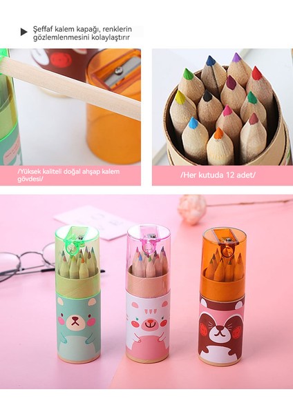 12 Renk Kurşun Çocuk Boyama Kalemi Sevimli Yavrular (Yurt Dışından) modelleri