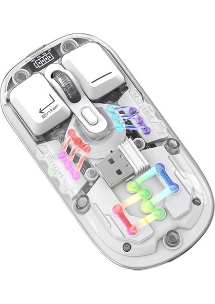 Şeffaf Sessiz Fare Kablosuz Şarjlı Çift Modlu Rgb Ergonomik Bluetooth Fare (Yurt Dışından)
