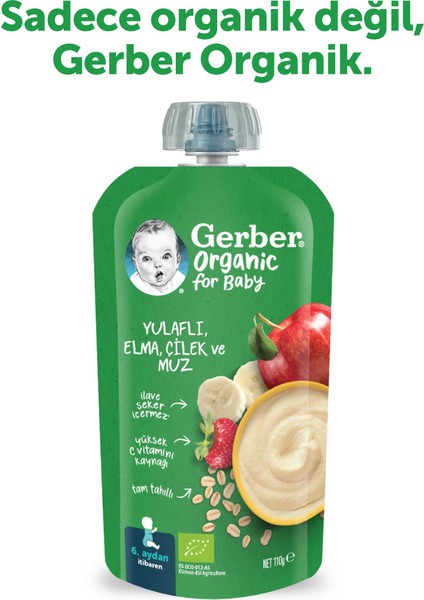 Organik Yulaflı Elma Çilek ve Muz Püre 110G 5'li Set 6-9 Ay Bebekler İçin