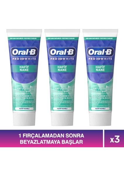 Pro 3D White Hafif Nane Diş Macunu 75 ml x 3 Adet
