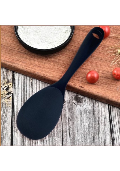 Yüksek Dayanıklı Siyah Silikon Pilav Kaşığı, 22 Cm, Yanmaz ve Çizilmez, Kolay Kullanım