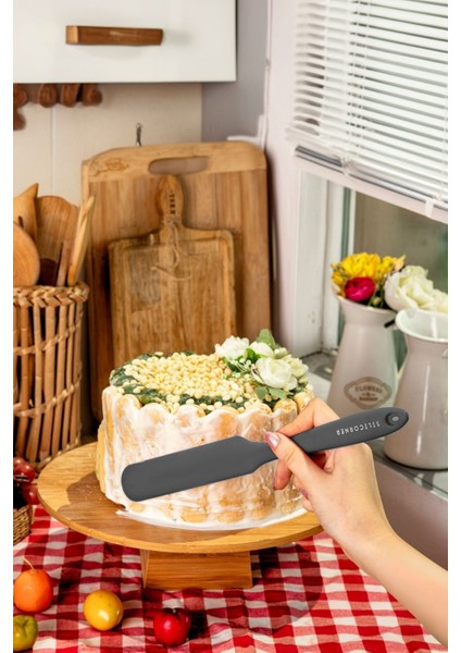 Antrasit Silikon Sıyırma Spatulası, 32 Cm, Pasta ve Çikolata Uygun