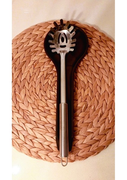 2'li Set Metal Kaşık Altlığı ve Makarna Kepçesi, Şık ve Dayanıklı Tasarım, Siyah Renk fiyatları