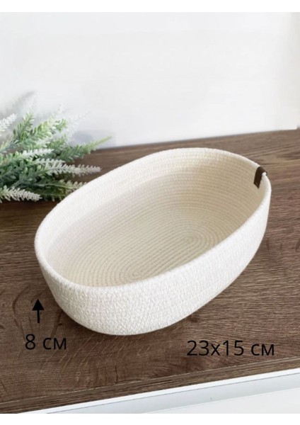 Şık Oval Hasır Saklama ve Ekmek Sepeti, 23X15X8CM, Ekru Renk