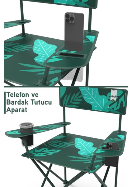 Qufi Termal Cepli Katlanır Telefon Tutma Aparatlı Kamp Piknik Sandalyesi Rejisör Koltuğu - Yeşil fırsatları