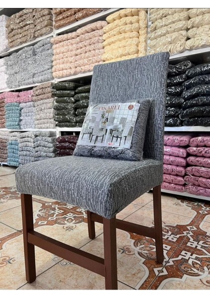 Esnek ve Lastikli Jakarlı Sandalye Örtüsü, Şık Gri Renk, 1 Adet