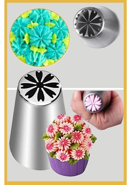 Paslanmaz Çelik Krema Sıkma Ucu Büyük Set, 5 Adet