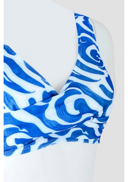 Lacivert Beyaz Önü Burgulu Sırttan Bağlamalı Tek Üst Bikini fiyatları