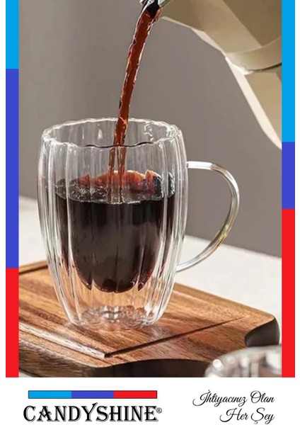 Kahverengi 250ML Çift Cidarlı Kulplu Şık Cam Bardak fiyatları