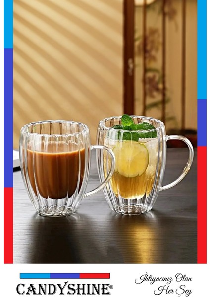 Kahverengi 250ML Çift Cidarlı Kulplu Şık Cam Bardak fırsatları