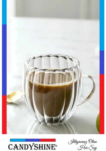 Kahverengi 250ML Çift Cidarlı Kulplu Şık Cam Bardak indirimleri