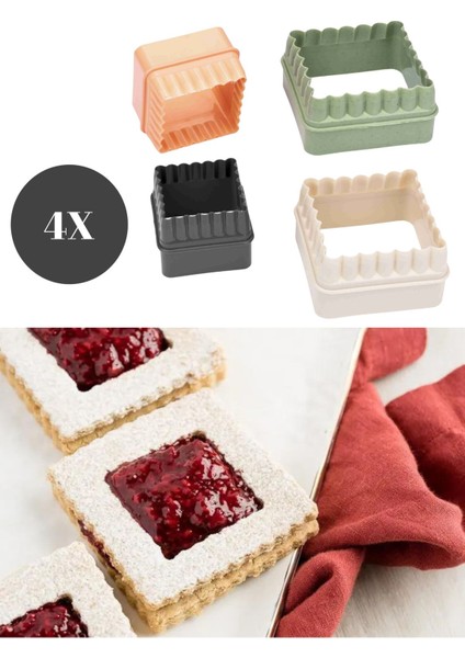 4'lü Geometrik Şekilli Kare Kurabiye Kalıbı Hamur Şekillendirici