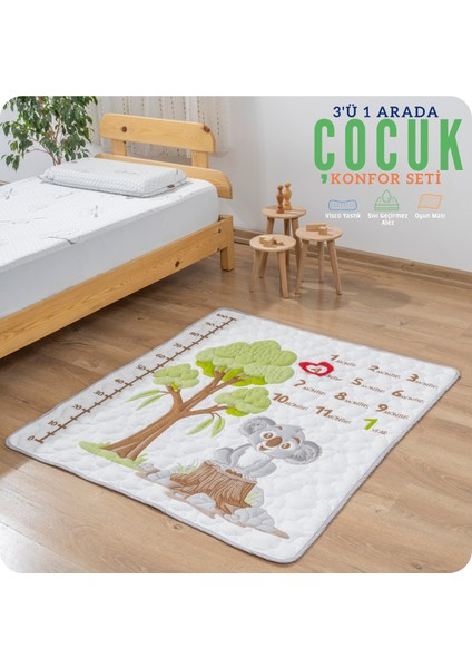 3'ü 1 Arada Bebek&çocuk Uyku Oyun Seti, Visco Yastık, Oyun Matı ve Sıvı Geçirmez Yatak Koruyucu Alez