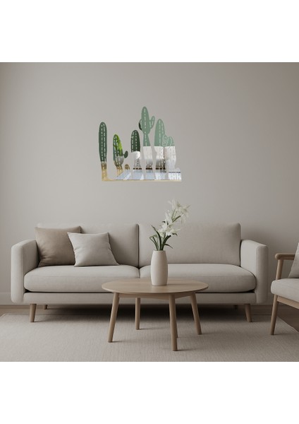 Trendy Kaktüs Desenli Dekoratif Aynalı Tablo - 11774-2772