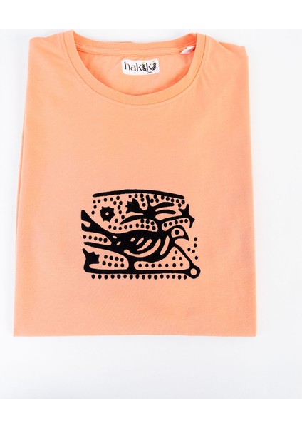 Keklik Desenli Oversize Taş Baskı Tişört (Yavruağzı) – %100 Ege Pamuğu indirimleri