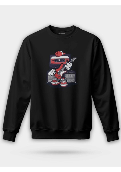 Gitarist Nostaljik Kaset Baskılı Unisex Regular Sweatshirt
