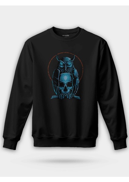 Baykuş ve Kurukafa Baskılı Unisex Regular Sweatshirt
