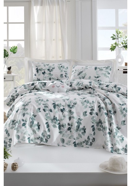 Yeşil ve Baskılı Pike Tek Kişilik Rahat ve Şık Yatak Örtüsü