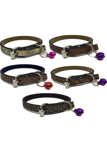 5'li Set Zilli Deri Kedi Tasması 30 cm