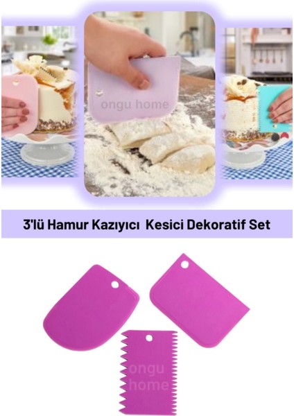 3'lü Hamur Kazıyıcı ve Kesici Seti, Dekorasyon ve Şekillendirme Araçları