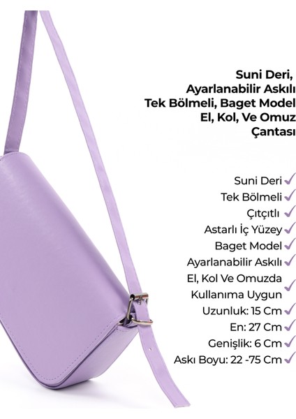 Lila Shk183 Kapaklı Suni Deri Ayarlabilir Askılı Baget Model El, Kol Ve Omuz Çantası