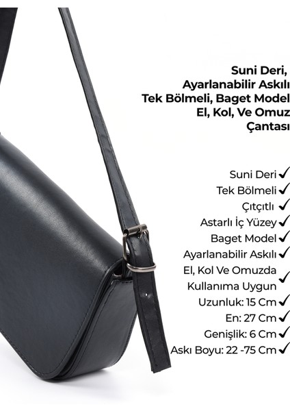 Siyah Kapaklı Baget Çanta