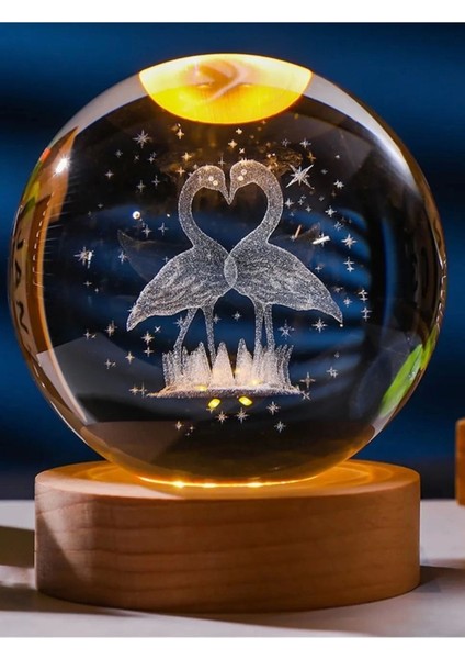 Dekoratif Flamingo Tasarımlı Ahşap Altlıklı Işıklı Cam Küre Büyük Boy Cam:8cm Ahşap:2cm fiyatları
