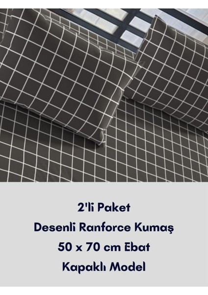 Renkli Ekose Desenli Ranforce Pamuklu Yastık Kılıfı 2'li 50X70 cm