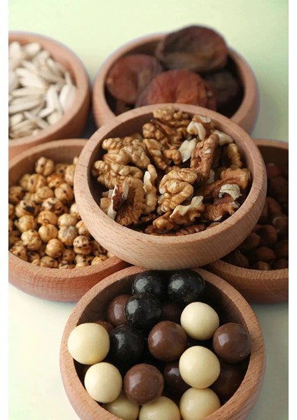 2'li Yuvarlak Ahşap Bambu Çerez Tabağı Seti Bej Renk